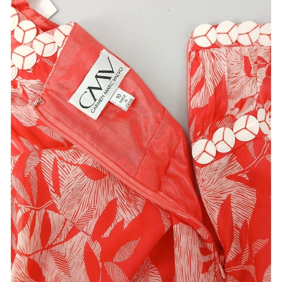 Carmen Marc Valvo Fit Flare Beaded Silk Cocktail Dress Womens 10 Coral  Floral